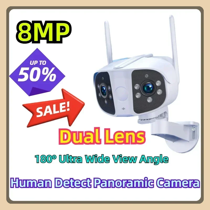 180° Ultra Wide View Angle Human Detect Panoramic Camera Video Surveillance IPC360 Home 8MP Dual Lens Wifi IP Camera Outdoor