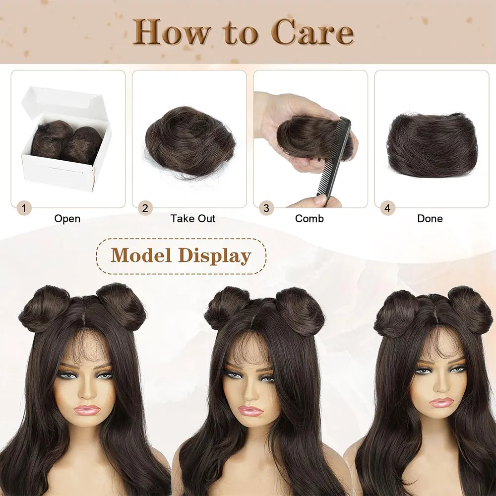 2PCS Synthetic with Elastic Rubber Band Fake HairPiece  Bun Hair Tousled Flexible Hair Bun Hair for Women Daily Use