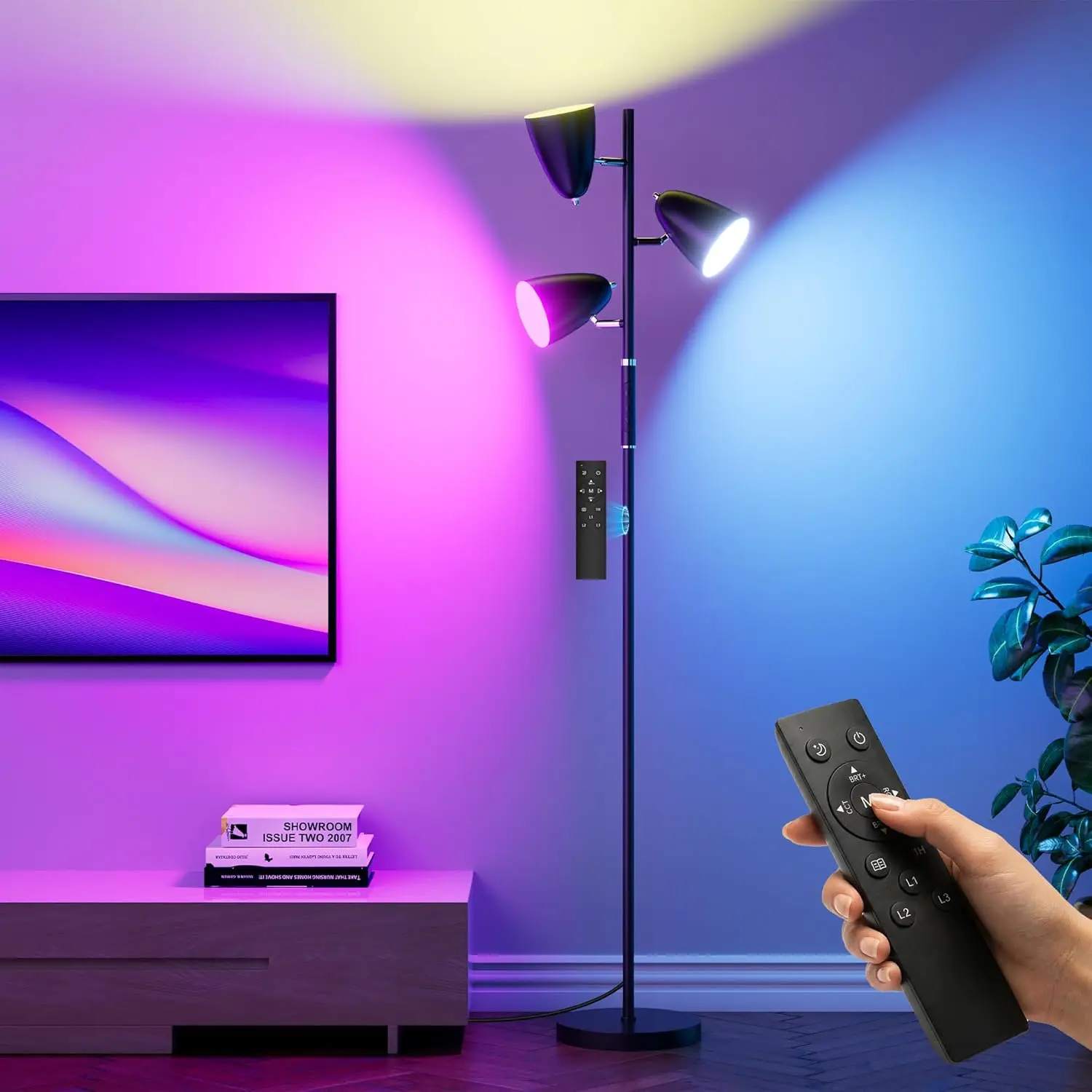 

Современный светодиодный напольный светильник с 3 лампами, изменением цвета RGB, дистанционным и сенсорным управлением, с регулировкой яркости для гостиной и спальни