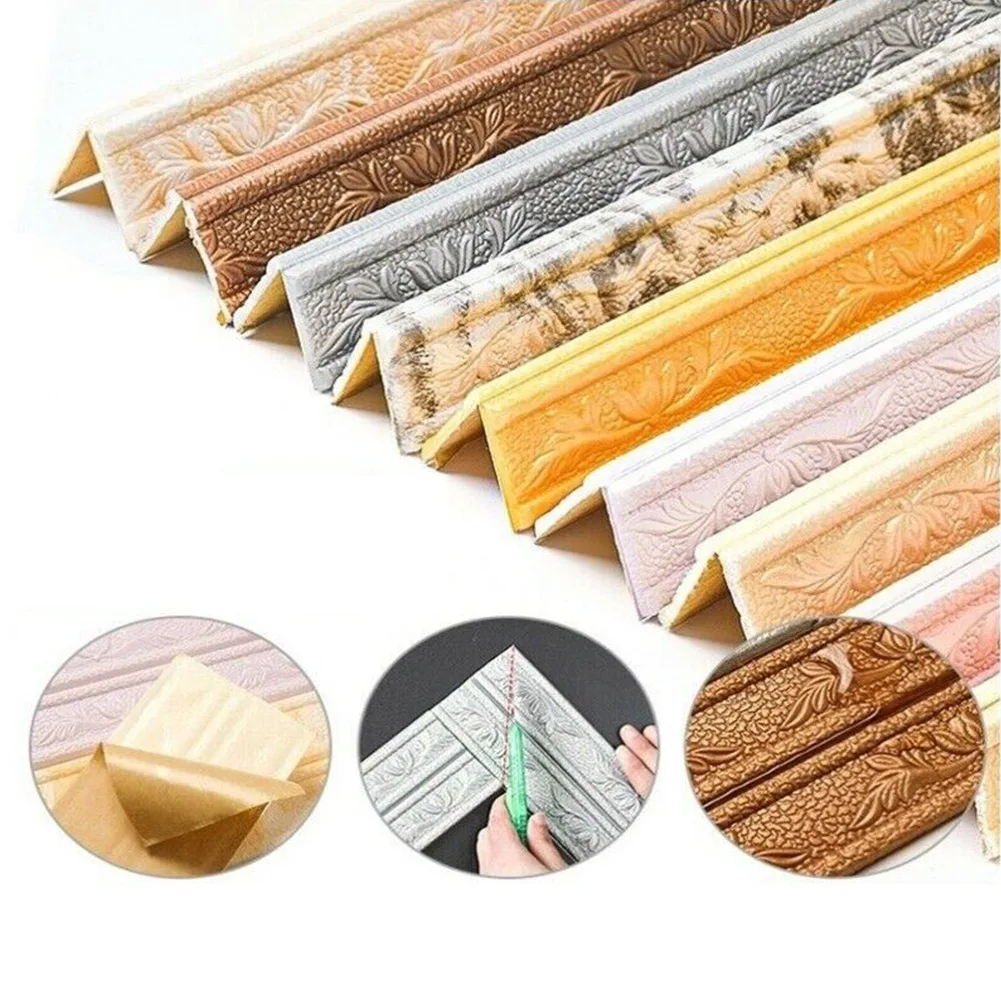 3D Tiles DIY Sticker 230*8cm Waterproof Skirting Sticker Border Selfadhesive Decoration 3D Foam Molding Trim Waist Line Sticker