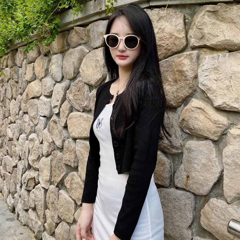 2025 Koreaanse Stijl Mode Lange Mouw Gehaakte Top Dames Vesten Voor Vrouwen Kleding Gebreide Top Truien Vrouw Vrouwelijke Bolero