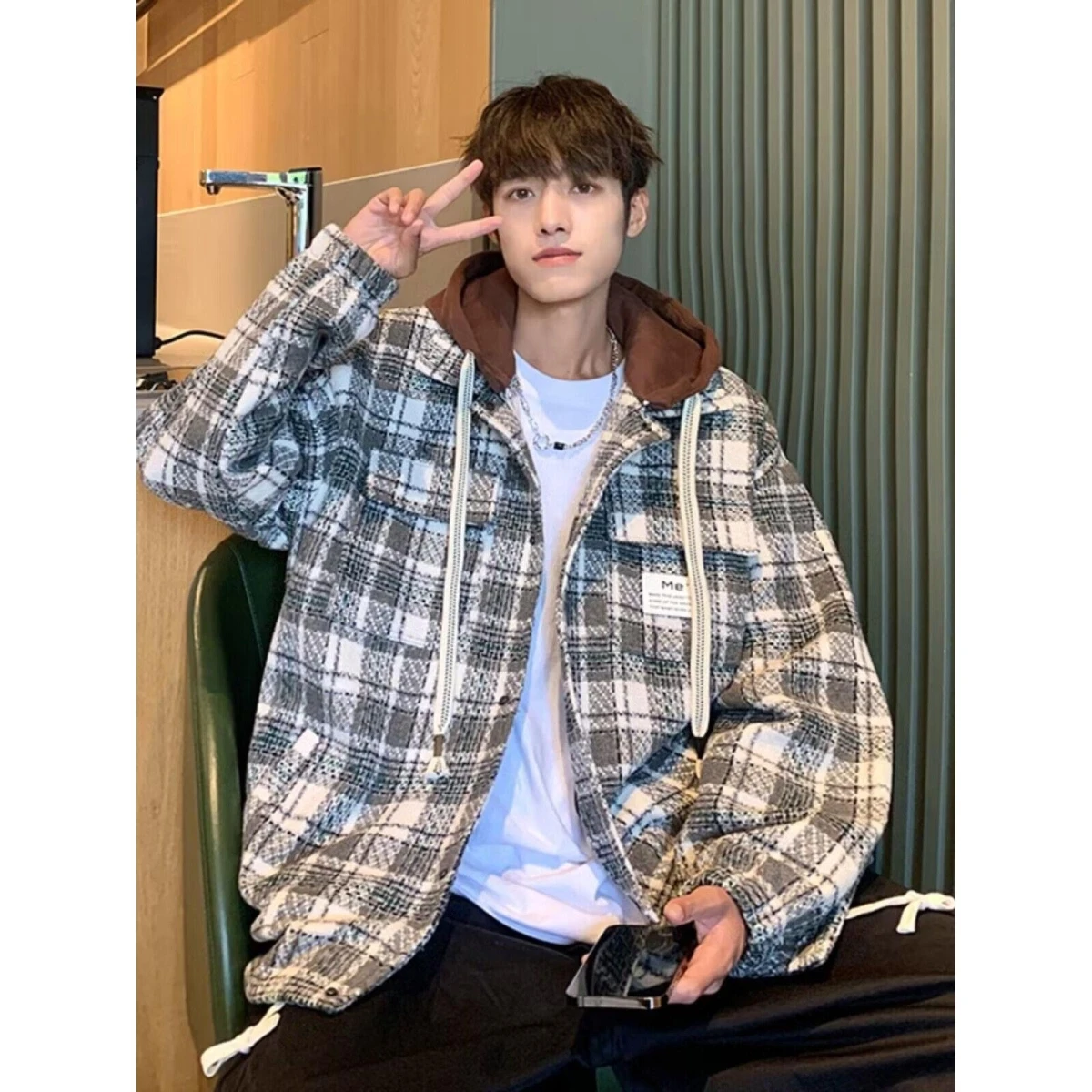 

Hong Kong Sle American Retro Plaid Jaet Spring Autumn Flip Collar Trendy Brand Haome Street Sle Small Fraance Wind...