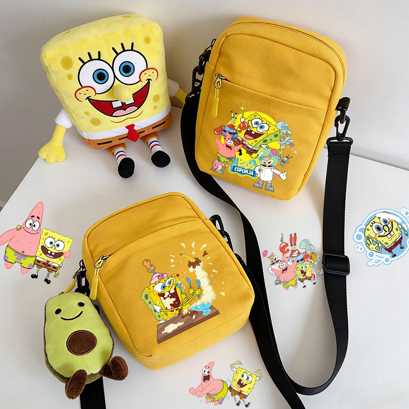

Cute SpongeBobs Canvas Bag Movie Anime Cartoon One Shoulder Diagonal Straddle Bags Boys Girls Student Square Shaped Storage Case