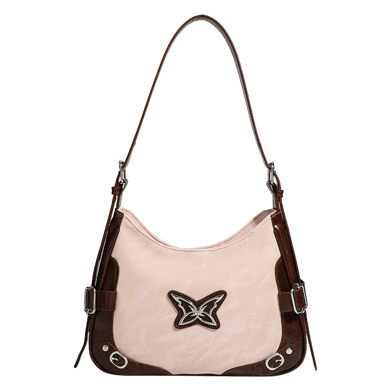 

Retro butterfly contrasting motorcycle armpit bag, new high-end single shoulder crossbody bag, French stick bag