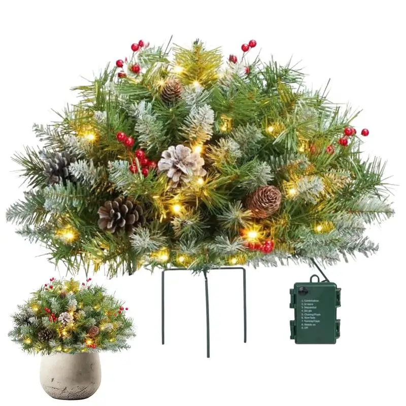 Christmas Planter Filler Outdoor Pre-lit 16-Inch Christmas Tree With Stand 50 LED Lights Small Christmas Tree Battery Operated