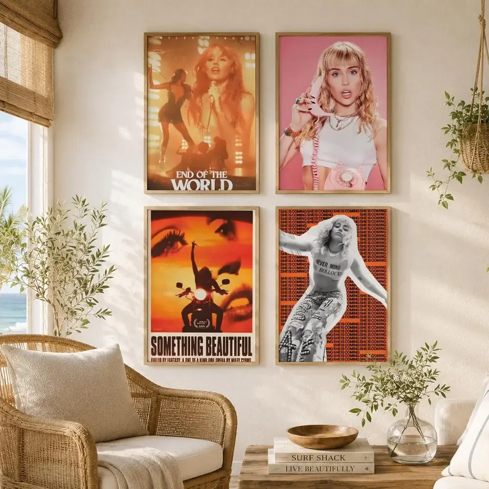 American Singer M-Miley Cyrus Painting Calligraphy High-Quality Canvas Wall Mural Crease-Free For Living Room Bedroom Interiors