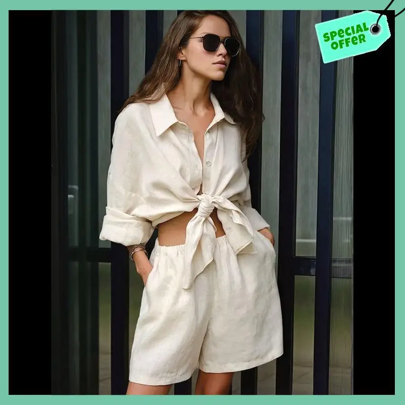 

Sturdy Womens 2 Piece Cover Ups Set Cotton Beach Short Sets Short Sleeve Button Down Shirt Shorts Resort Wear 2025