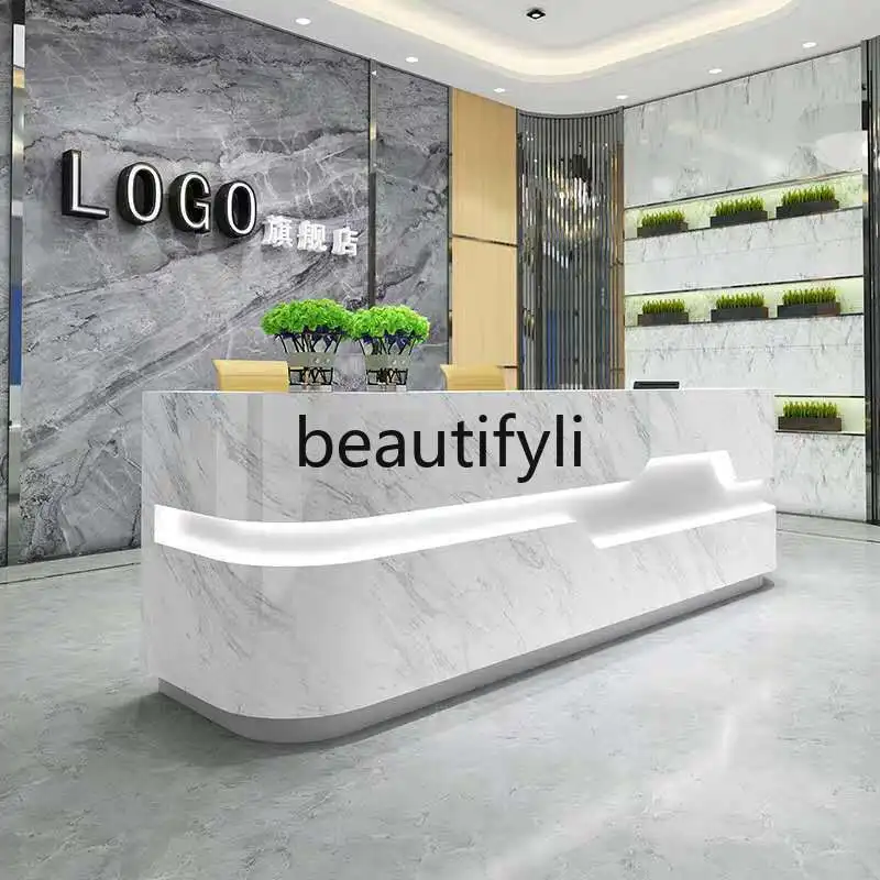 

Painting Front Desk Reception Desk Company Office Simple Modern Imitation Marble Bar Hotel Beauty Salon checkout page