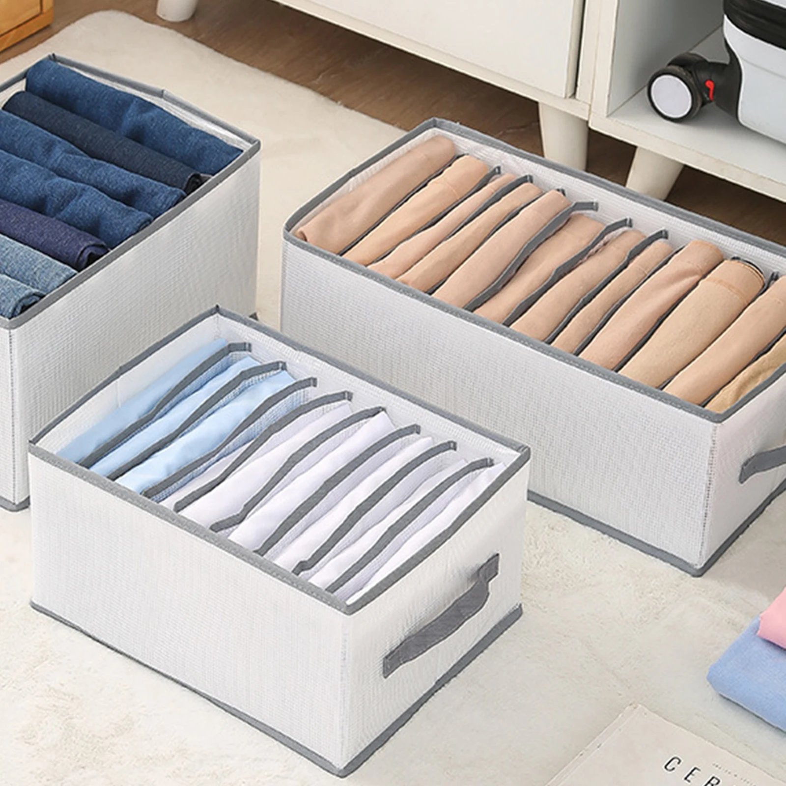 

3pcs Clothes Storage Box Grey Washable Drawer Dividers Wardrobe ganizer Compartment Design Foldable Basket Dress Sundry