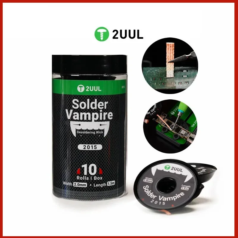 2UUL DW15 10Rolls/Box Solder Vampire Desoldering Wick 2015 Ultra Fast Solder Removal for BGA PCB Motherboard Soldering Repair