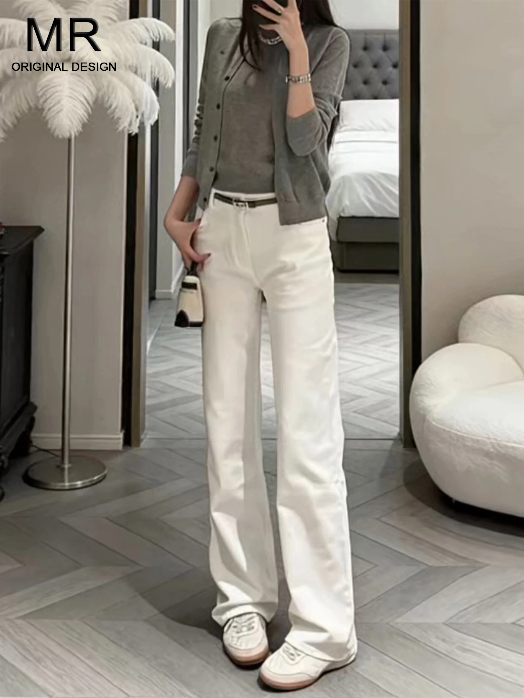 

Белые прямые джинсы женские с высокой талией, свободного кроя, летние, в американском стиле, узкая версия, широкие брюки, с нестандартным дизайном