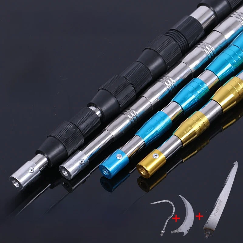 قضيب صيد قابل للتمديد من الفولاذ المقاوم للصدأ، متعدد الوظائف، لقطف الكرز والمشمش المر، منشار فروع الحدائق