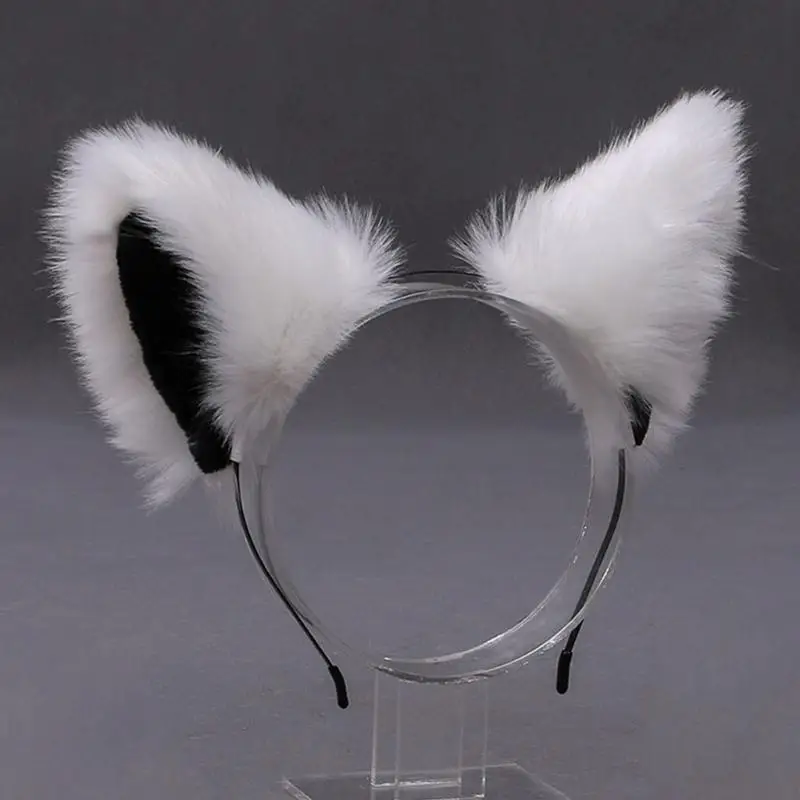 652F Diademas con orejas gatos peludos Aro anime felpa para cosplays Halloween