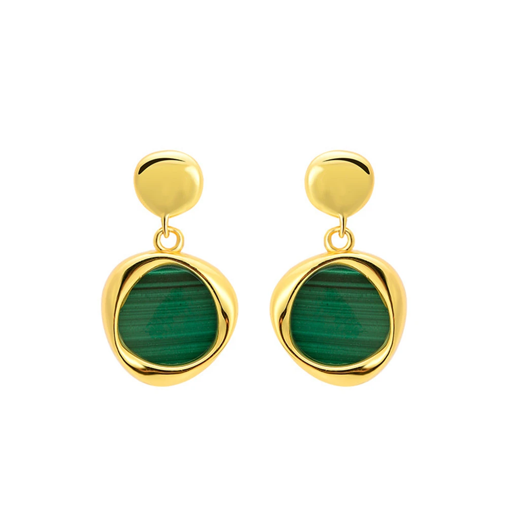 

S925 Sterling Silver Mobius Strip Earrings for Women Niche Vintage High End Natural Malachite Round Studs