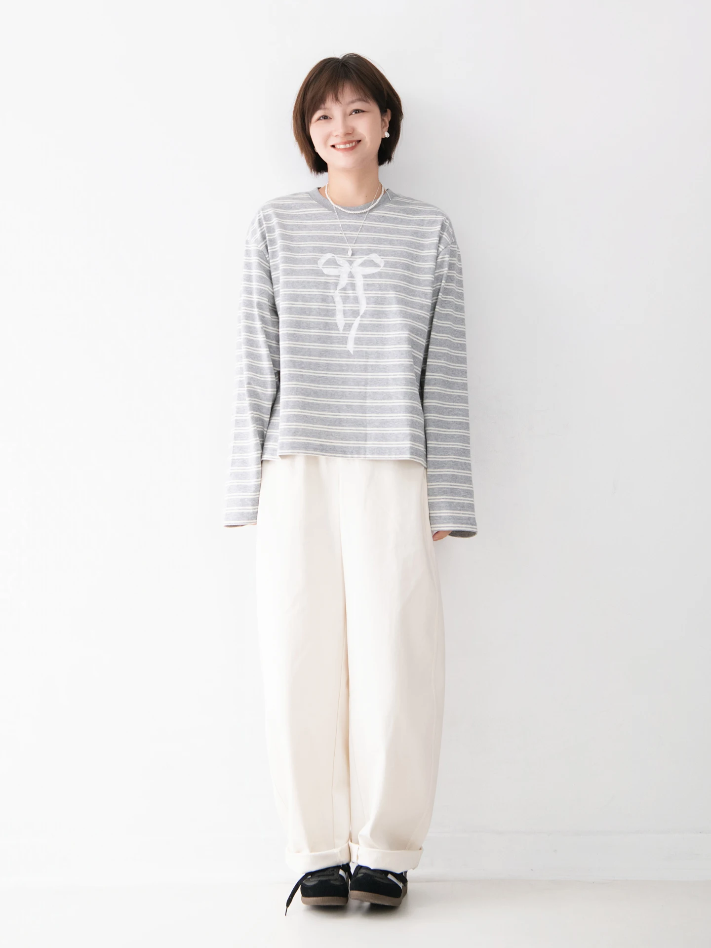 

Autumn New Sle Women's Casual Pants Straight Leg Comfortable Cotton Drapey Elastic Waist Pure Color Versatile Slimmi...