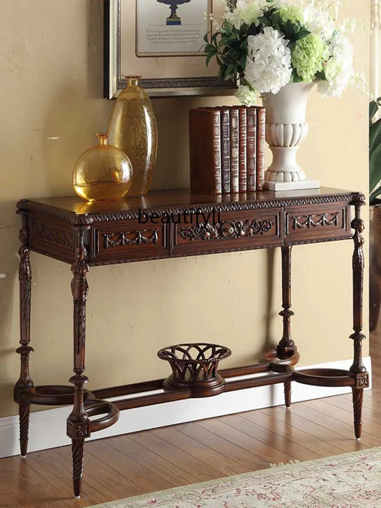 yj French European Luxury Console Solid Wood Gilding Heavy Industry Carving Console Tables