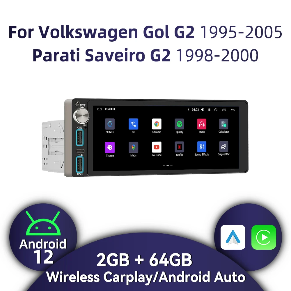 Autoradio sem fio 6.86 "tela 1din rádio android carro multimídia para vw volkswagen gol g2 1995-2005 parati salvariro g2 1998-2000