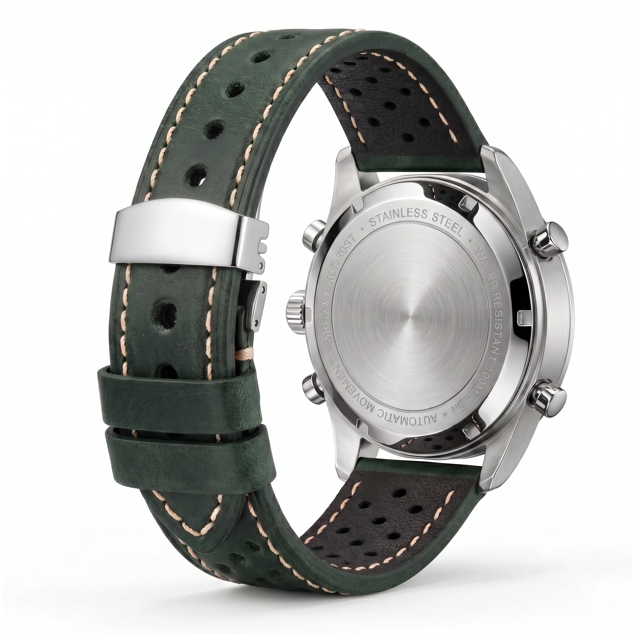 20mm 22mm 24mm Genuine Leather Watch Strap Butterfly Clasp Breathable Perforated Cowhide Watchband Men Smart Watch Folding Belt