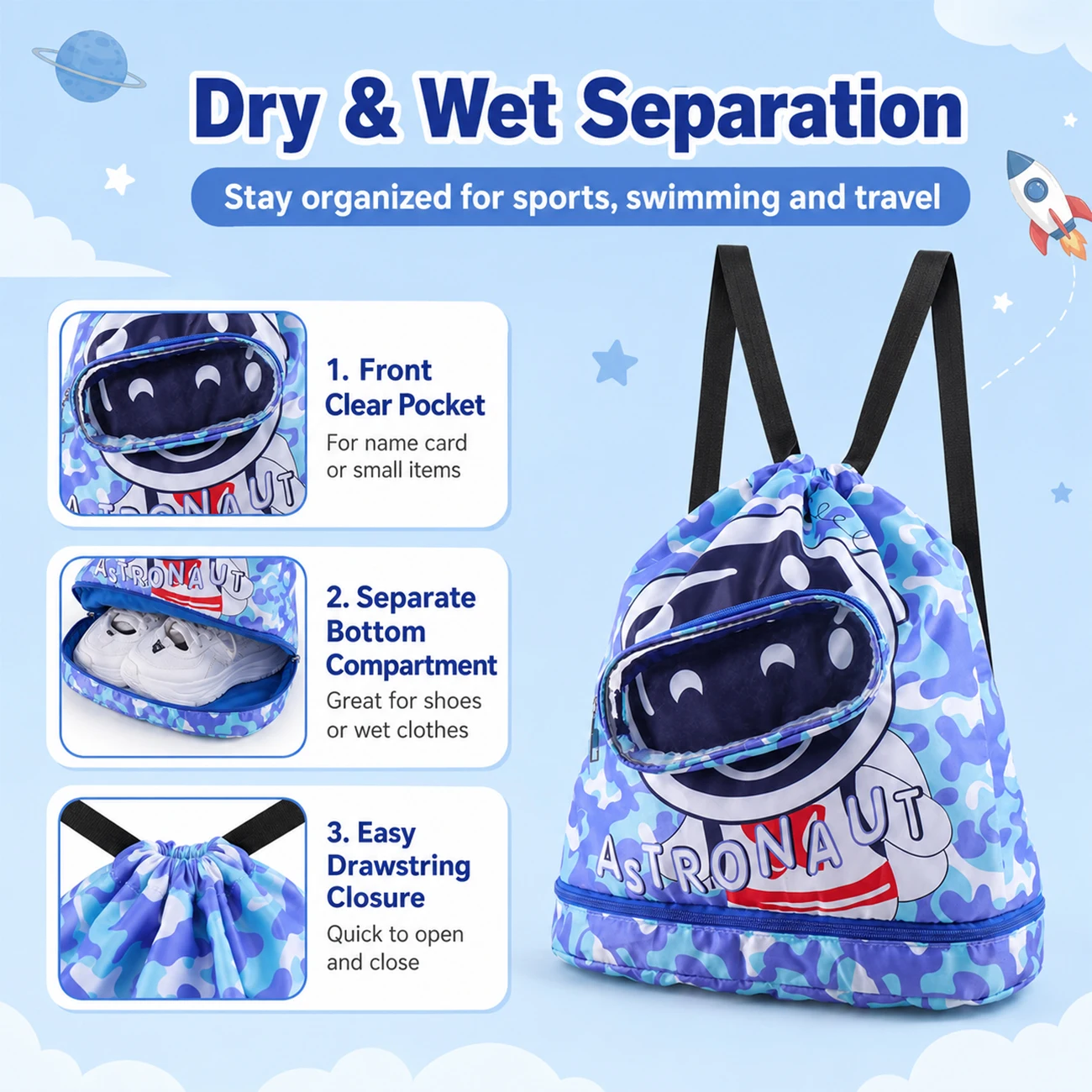 1PC Swimming Bag, Dry and Wet Separated, with Shoe Compartment, Swimsuit Storage Bag, Travel Bag, Beach Backpack