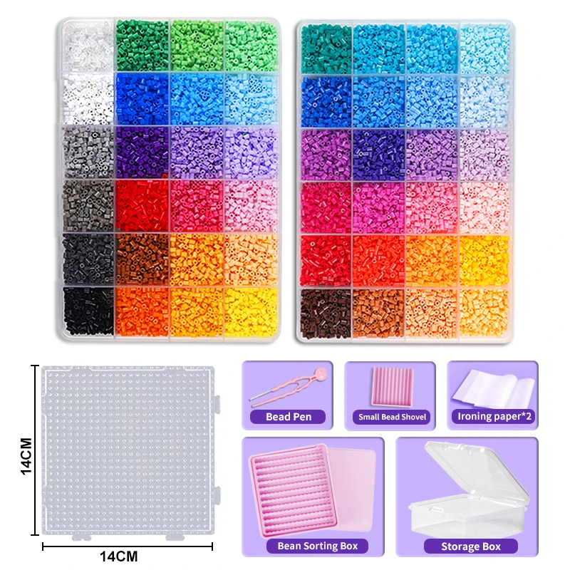 24/48 Farben 2,6mm Set Schmelzperlen Pixel-Art Puzzle Hama Perlen DIY 3D Puzzle Handgemachtes Geschenk Bügelperlen-Set Eisenperlen Spielzeug Geschenk