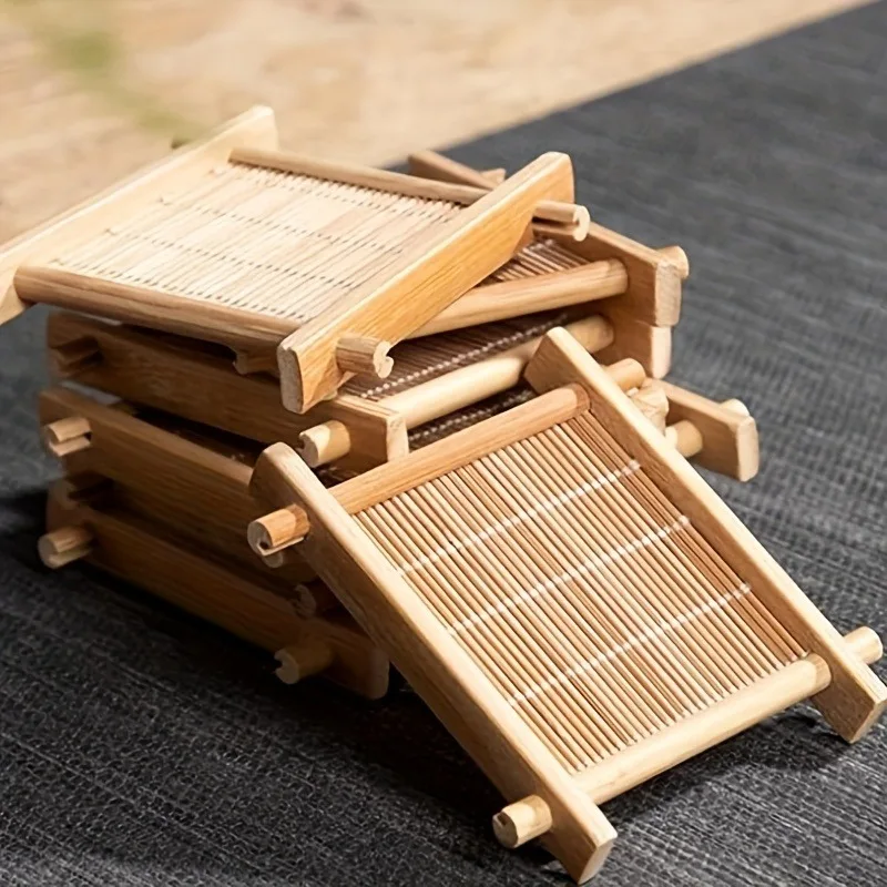 30pcs Mini Bamboo Coasters & Decorative Trays Stackable Natural Wood Grain Heat-Resistant Surface Protectors Rustic Home Decor