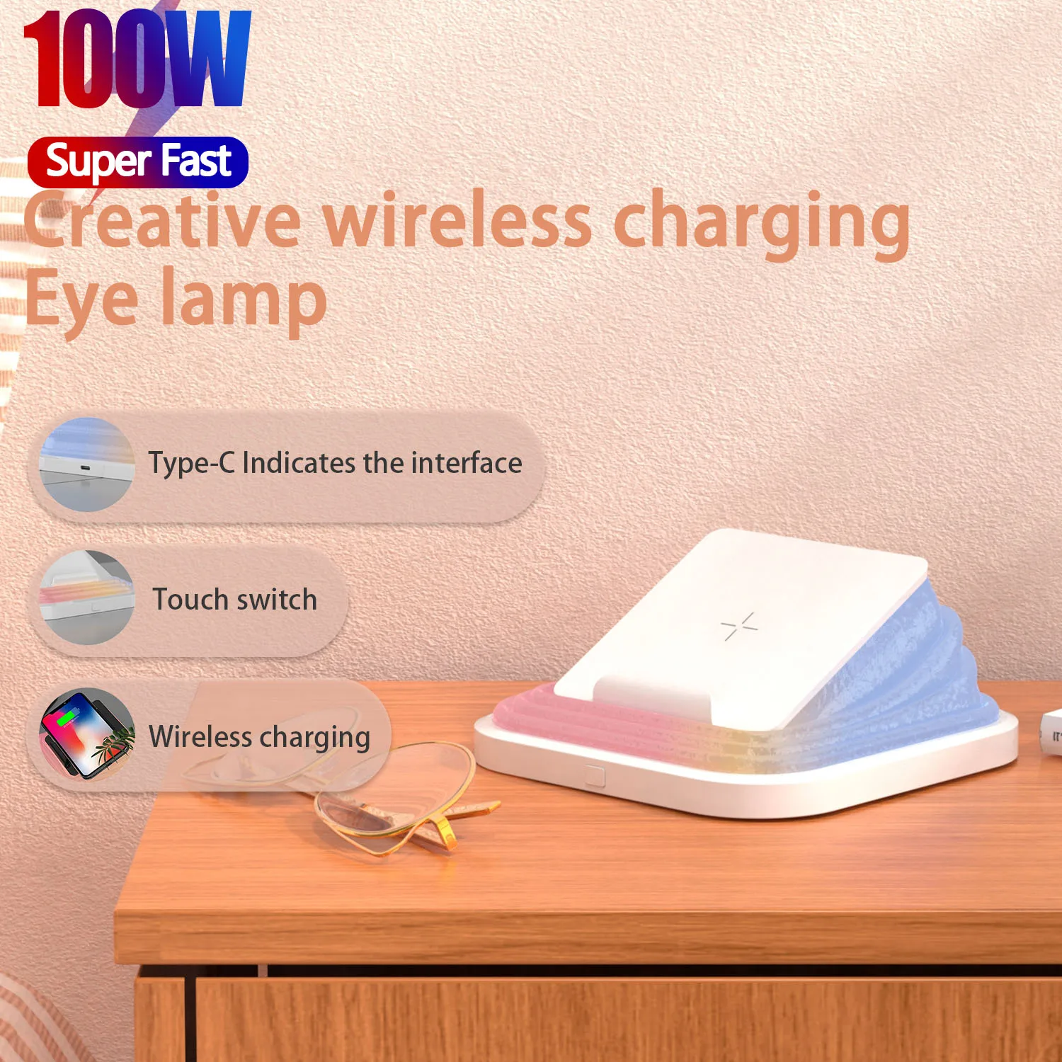 100W RGB LED Fast Wireless Charger Pad for iPhone 15 14 13 12Pro Max Samsung Galaxy S24 S23 S10 Xiaomi Wireless Charging Station