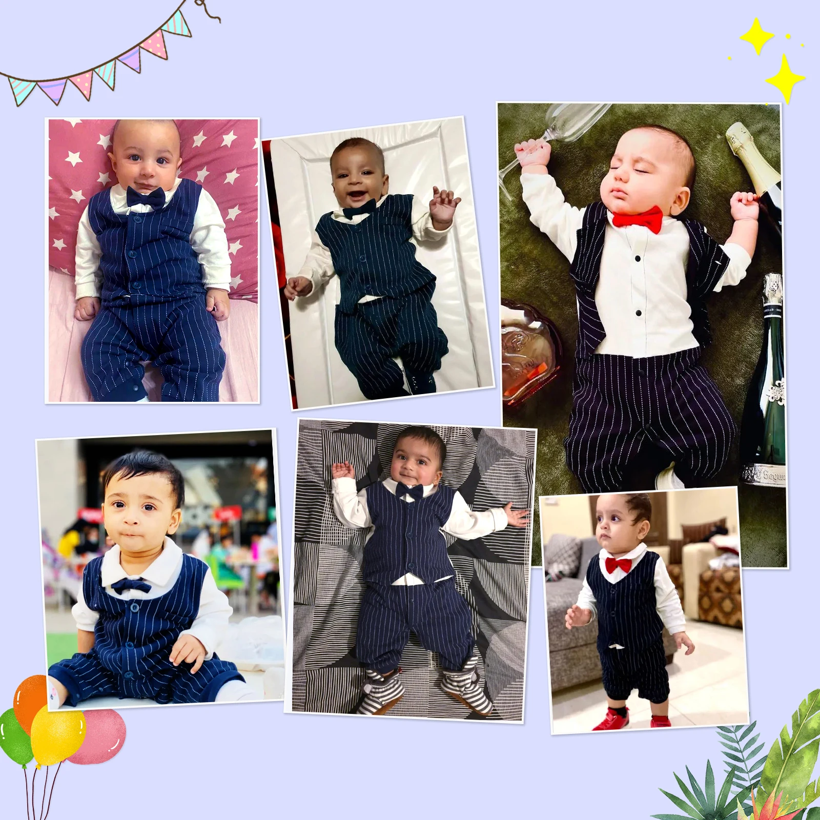 PatPat 100% Cotton Baby Boy Gentleman Stripe Print Bow Tie Decor Long-sleeve Baby Jumpsuit One Pieces Bodysuits Clothes