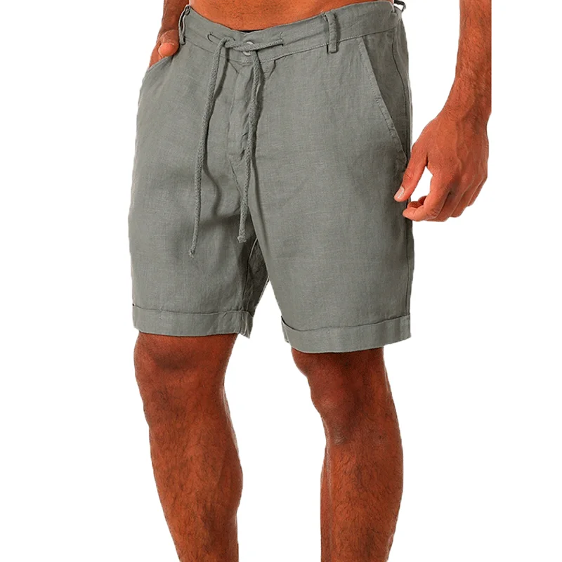 Shorts de musculation pour hommes, pantalons décontractés avec poches et boutons, shorts de course en coton et lin, printemps et été