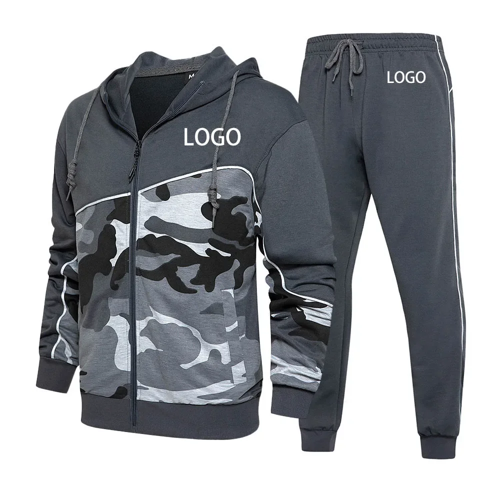 Custom LOGO men's Spring Autumn new hooded  sportswear suit big size youth loose colour collision sweater two-piece set