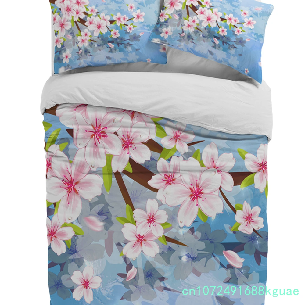Pink Flower Peach Blossom Duvet Cover With Pillow Case Custom 3pcs Bedding Set Quilt Cover Double Bed Home Textile