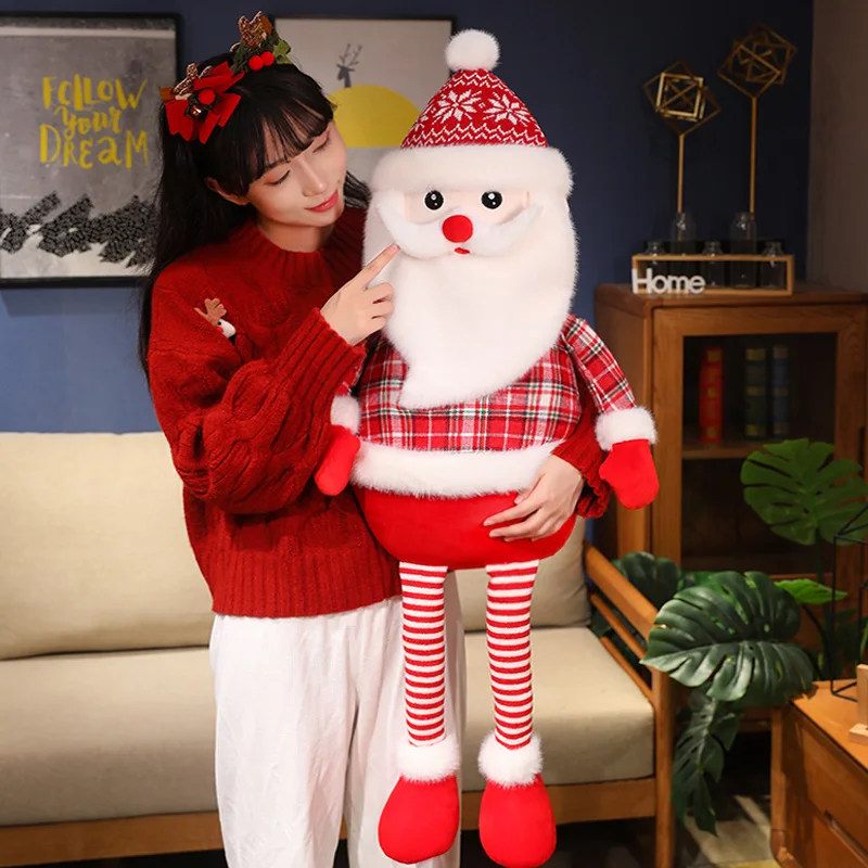 

Hot 70/100cm Cartoon Large Santa Plush Doll Long Legs Santa Soft Plush Doll Warm Hug Home Decor For Boys Girls Christmas Gifts