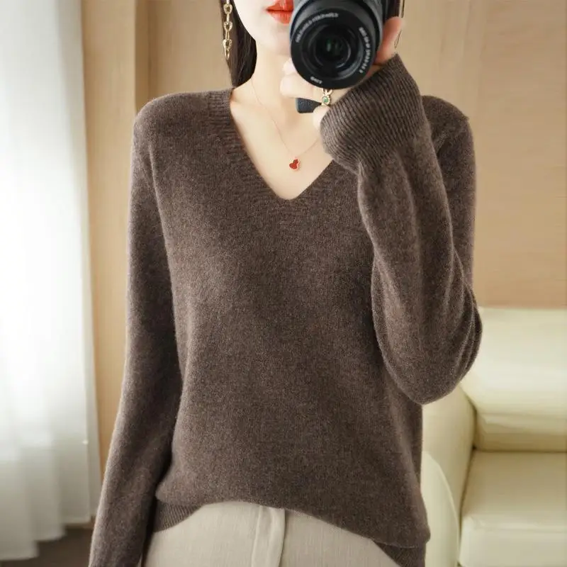 Women Sweater 2023 Autumn Winter Casual Slim Warm V-neck Pullovers Basic Korean Fashion Knitted Tops Spring Long Sleeve Jumpers