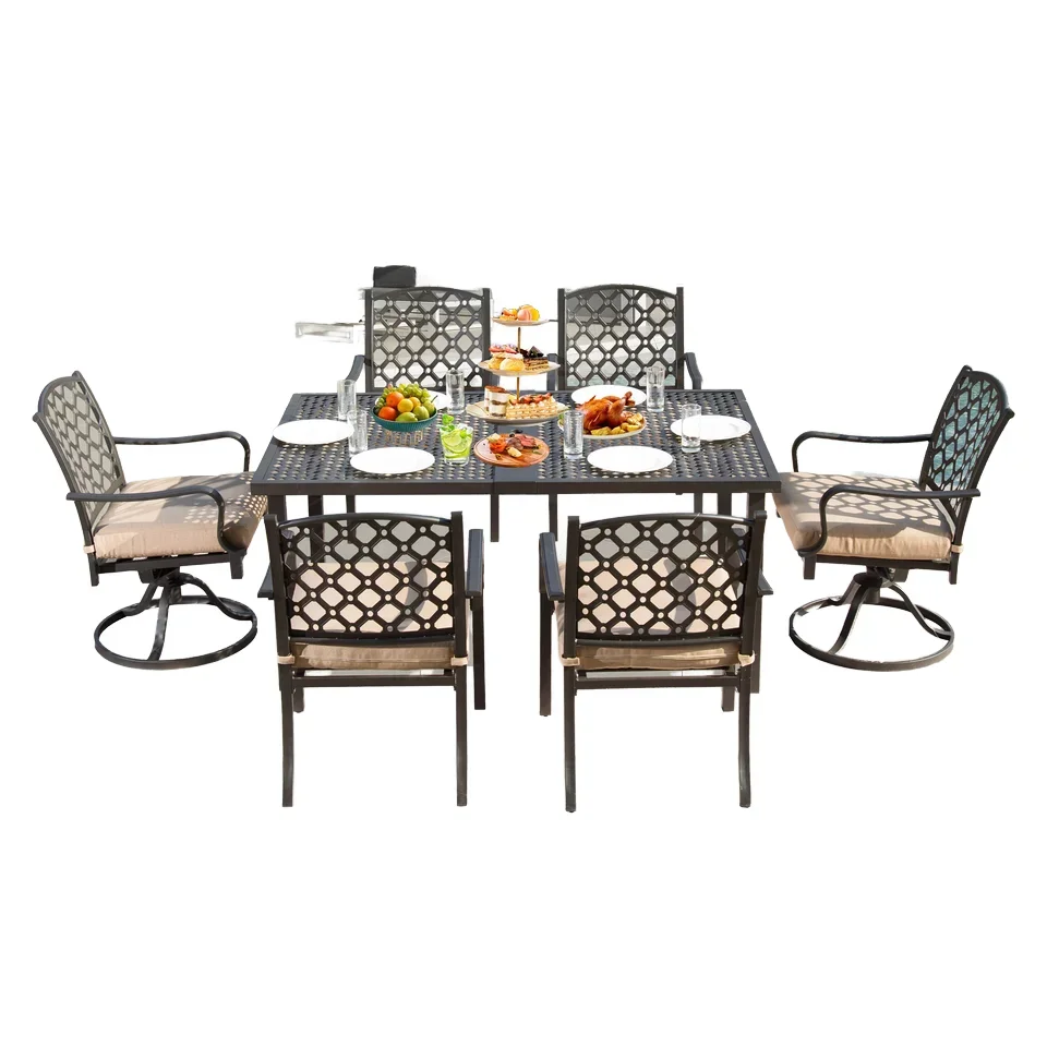 ！@Modern Aluminum Outdoor Sectional Furniture Set with 5.5-Inch Cushioned Chairs and Table for Patio & Courtyard