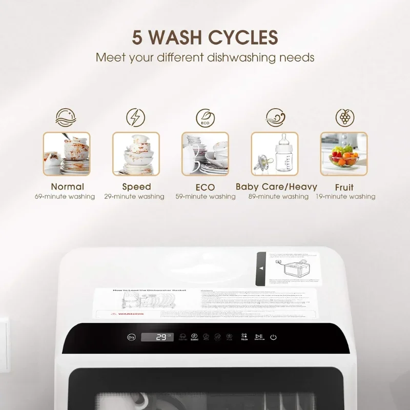 BIGSALE Portable Countertop Dishwashers, Compact Dishwashers with 5L Built-in Water Tank Inlet Hose, 5 Washing Programs