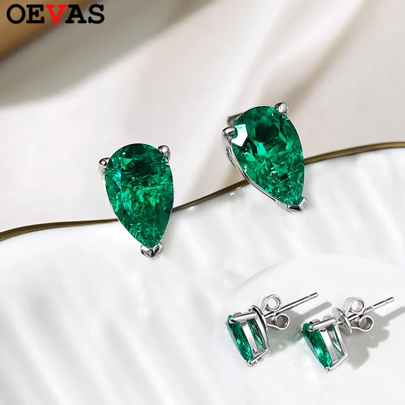 

OEVAS 1CT 2CT Lab Grown Ruby/Zambian Emerald/Moissanite Water Drop Earrings for Women S925 Silver Wedding Party Fine Jewelry