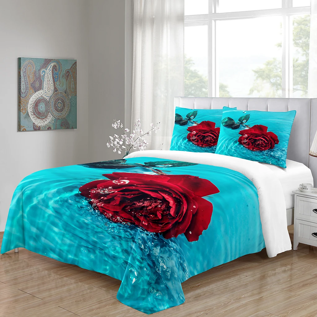 Wedding Water Rose Series Red Gold King Queen Twin Full Bedding Sets Single Double Bed Duvet Cover Set and 2 pcs Pillow cover