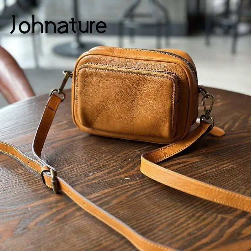 Johnature Casual Women Pillow Bag Soft Real Leather 2024 New Simple Solid Color Versatile Cowhide Shoulder & Crossbody Bags