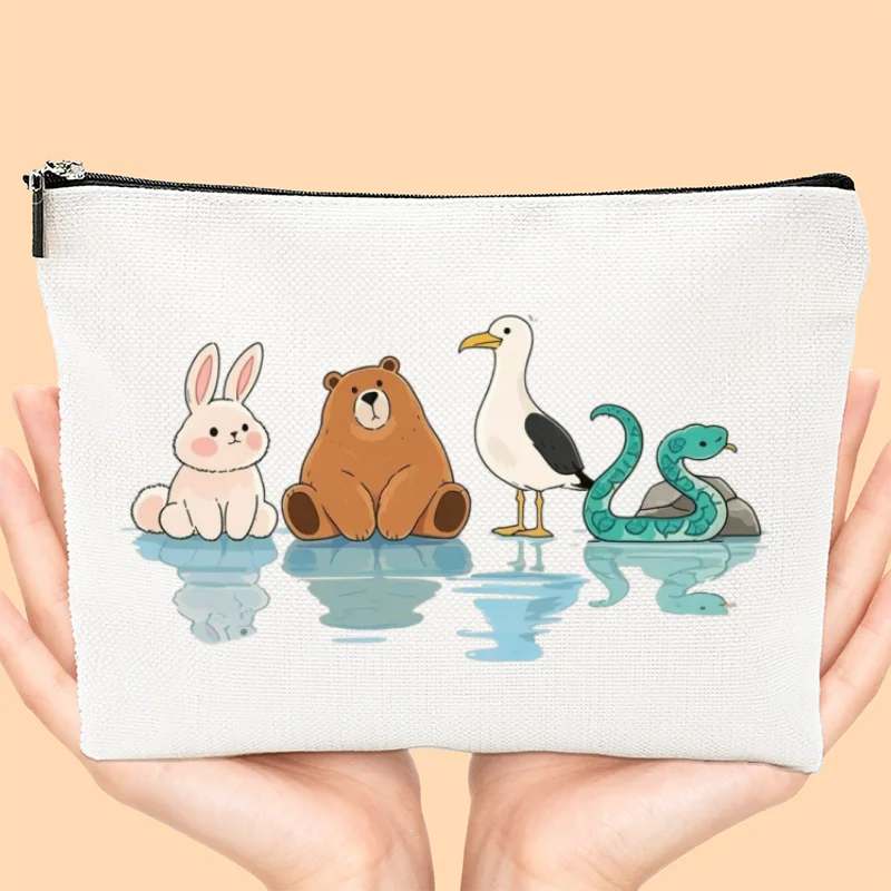 

1 шт. Косметичка с милым принтом животных и эффектом отражения воды, двусторонняя, с принтом в стиле каваи, дорожная сумка для туалетных принадлежностей