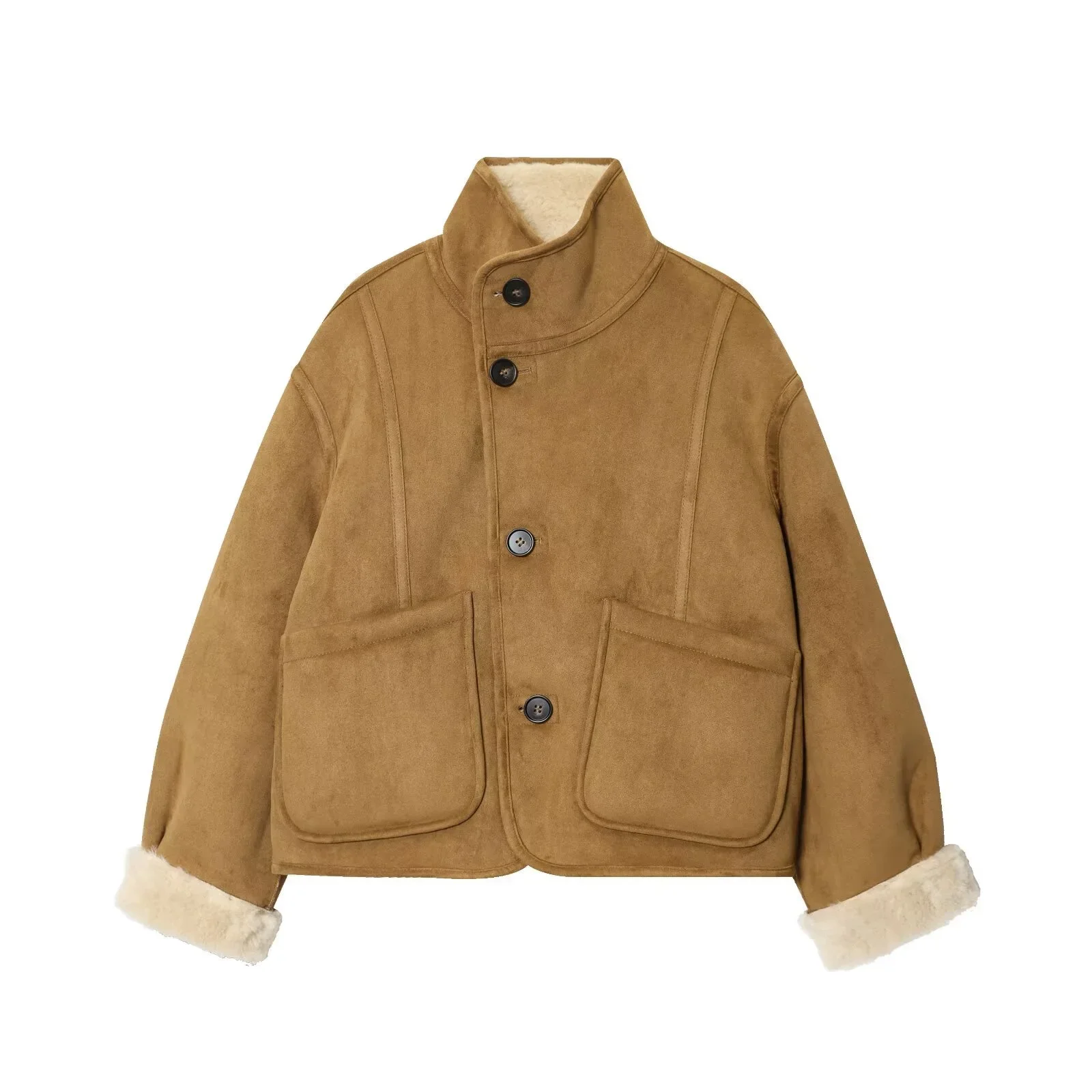 

2025 Autumn New Women's Fashion Casual Loose Versatile Double sided Wear High Collar Long Sleeve Jacket Top Coat