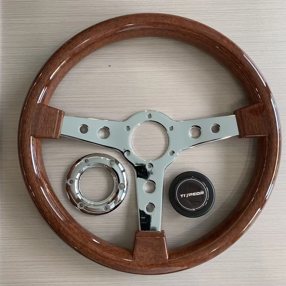 TIYPEOR 14inch JDM Universal 350mm Wood Style Classical Vintage Sports Steering Wheel