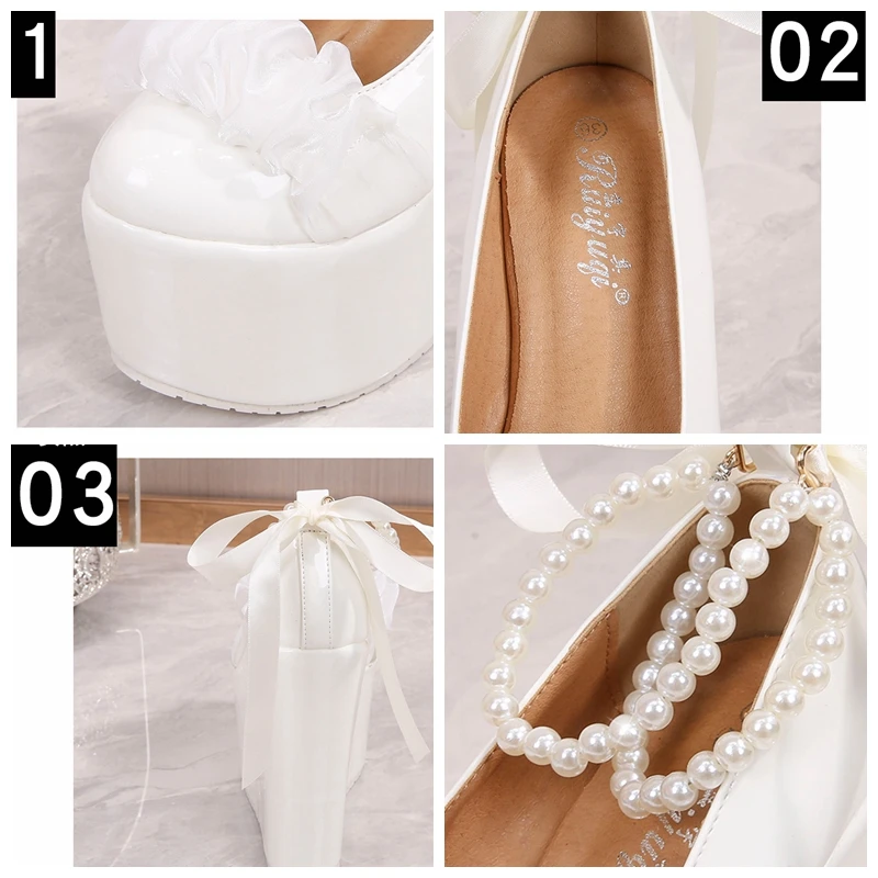 Fujin 15cm 12cm 10cm słodki wysoki obcas platformy buty buty na koturnie pompy damskie buty ślub panny młodej Rhinestone białe buty eleganckie