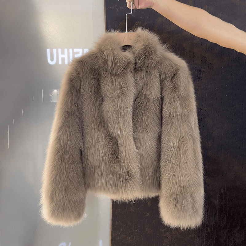 Hebe Style Plush Fur Jacket Women's Winter Warm Outerwear Eco-friendly Synthetic Leather Short Coat French Style Loose Fit