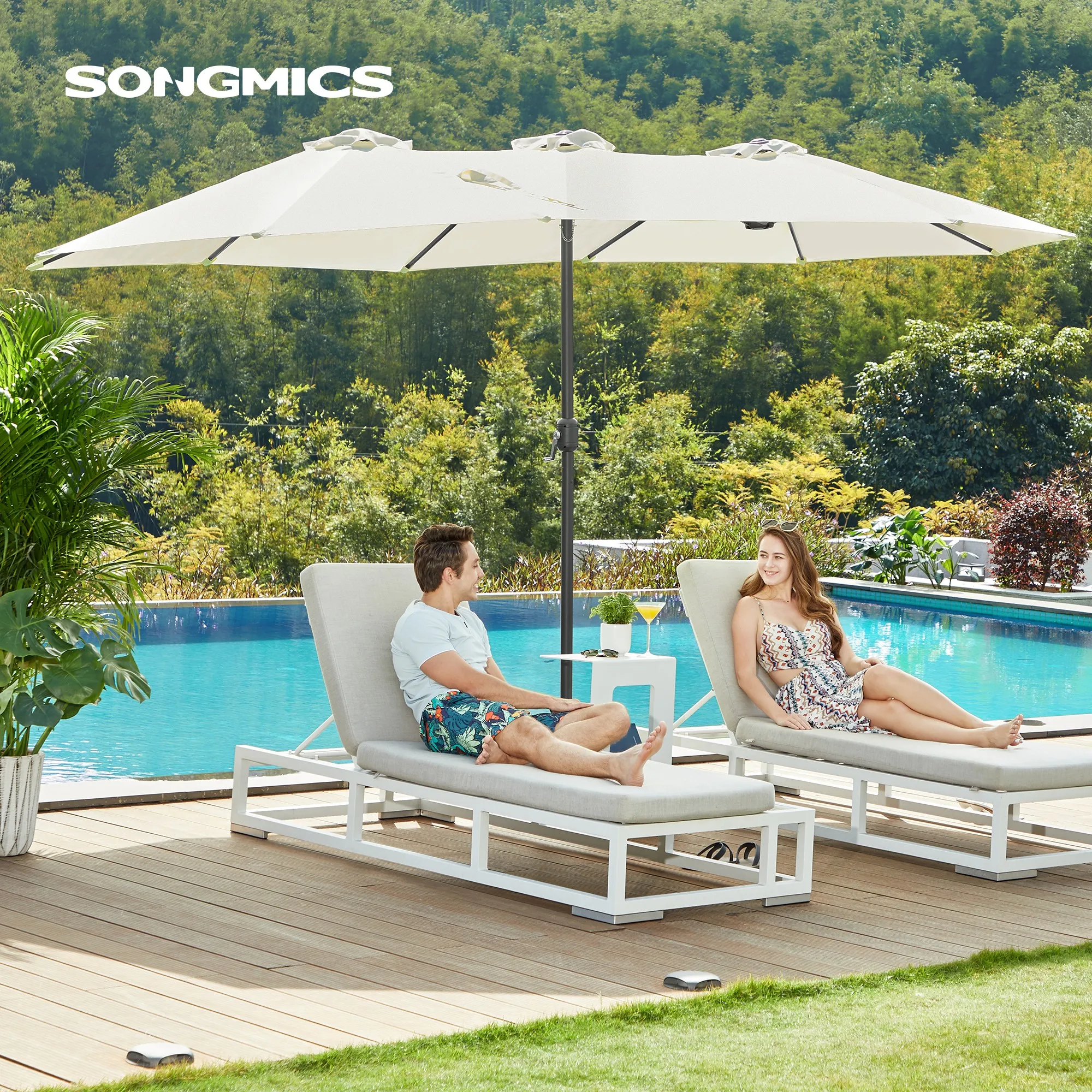 SONGMICS 460x270cm Double-Sided Patio Parasol,Extra Large Twin Sun Shade Canopy,UPF 50 Protection, Crank, Outdoor Market Terrace