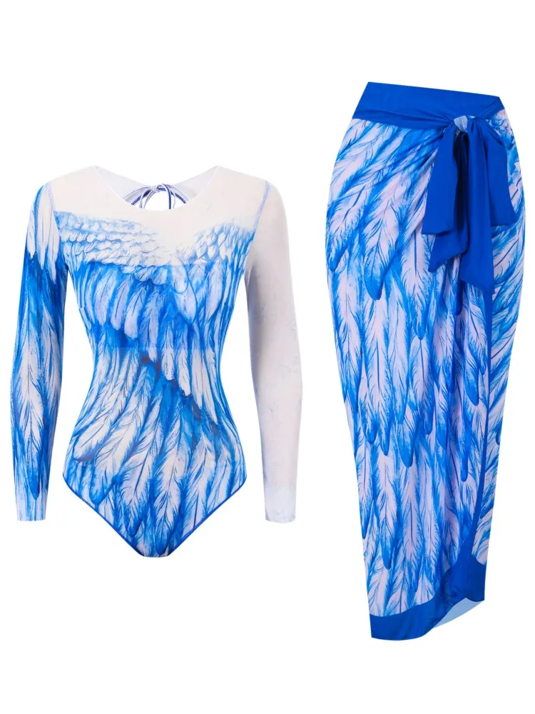 Mesh retro bikini bedrukt mode-badpak en cover-up met rok strak damesbandage zomerstrand luxe elegant 2026