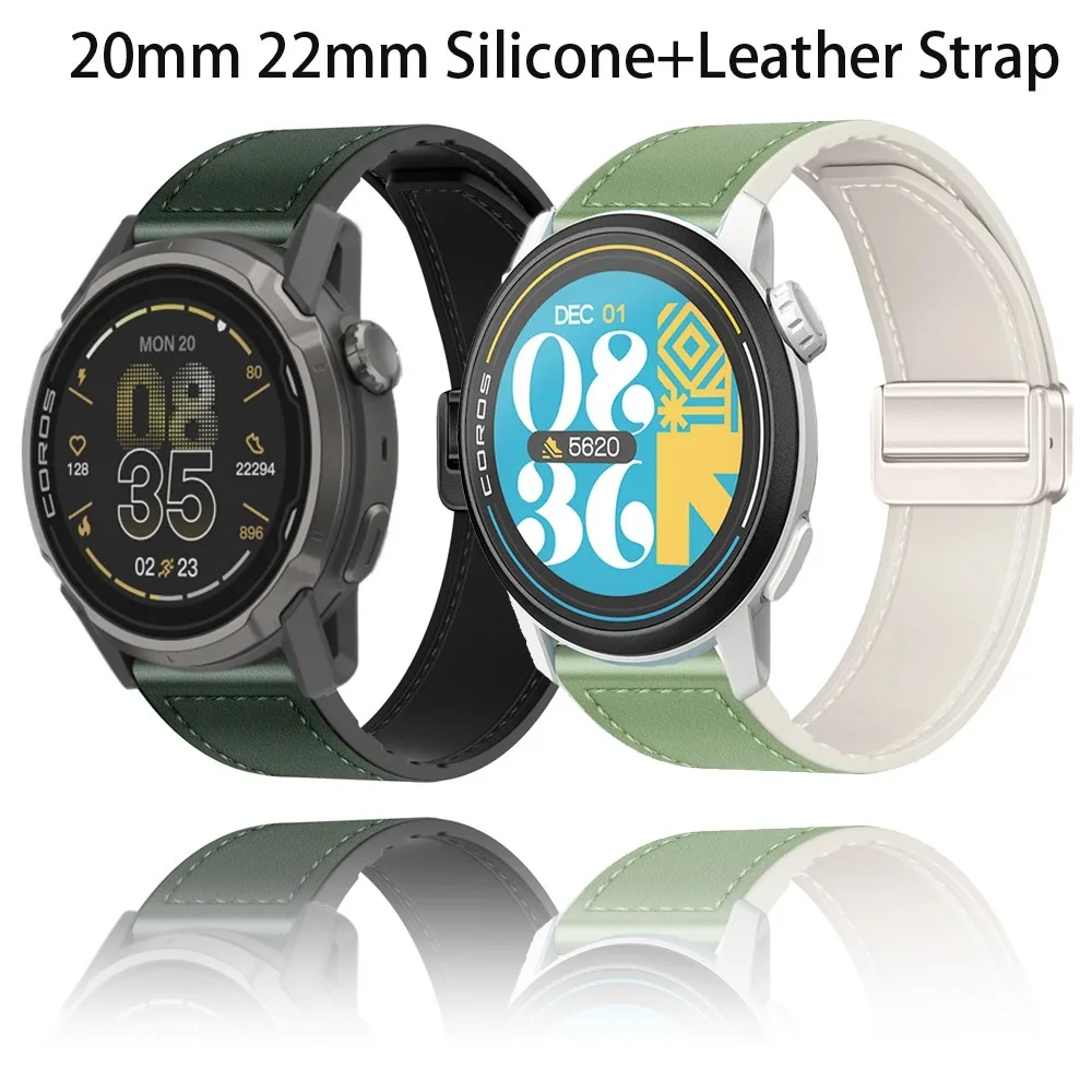 20mm 22mm Silicone+Leather Strap for CMF 3 Pro Magnetic Buckle Watchband for COROS PACE Pro-3-2/APEX 4 42mm Suunto Vertical 2