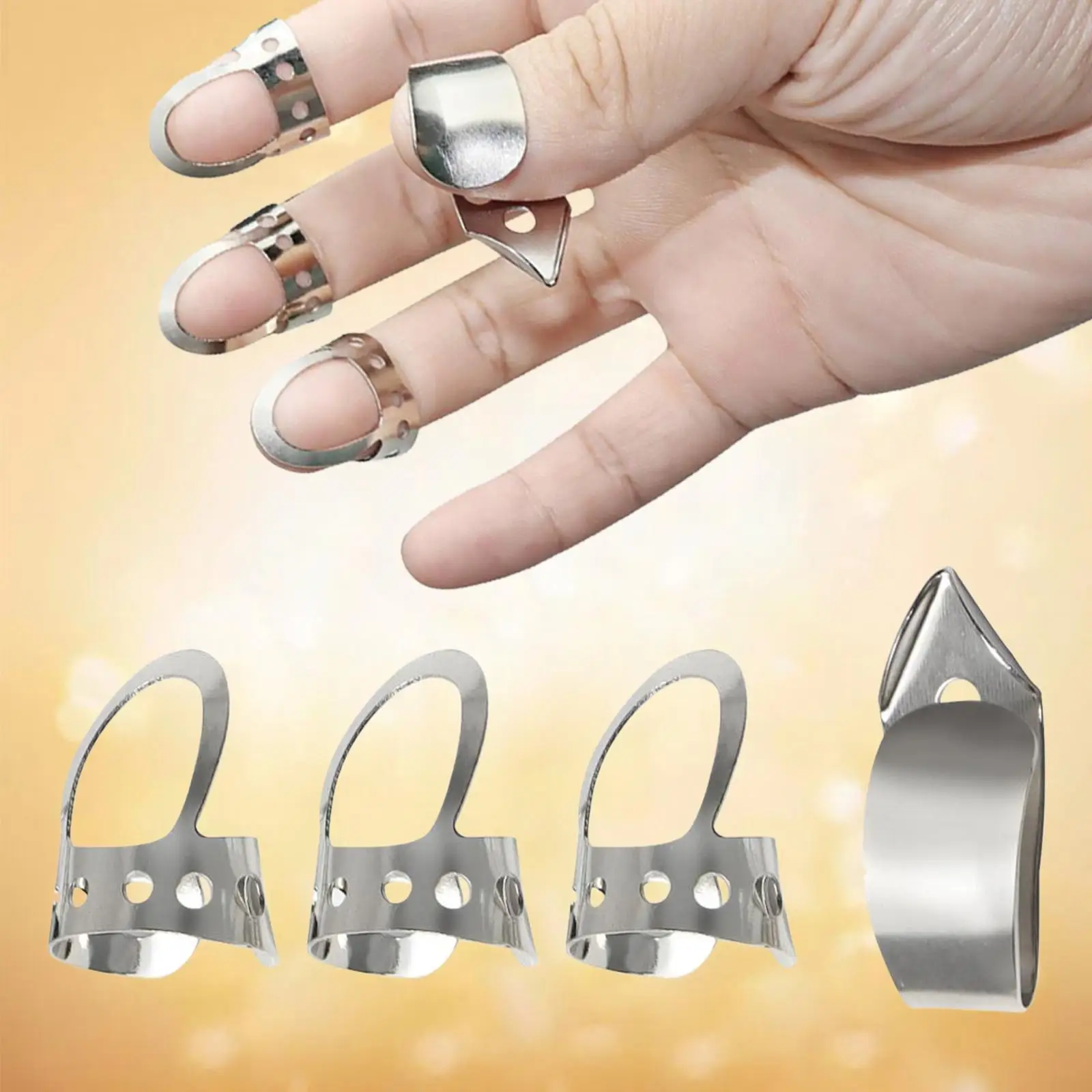 Metal Fingerpicks for Guitar Thumb Banjo Pick Accessories Silver Thick Thin Adult Kits for Beginner and Pro Musicians
