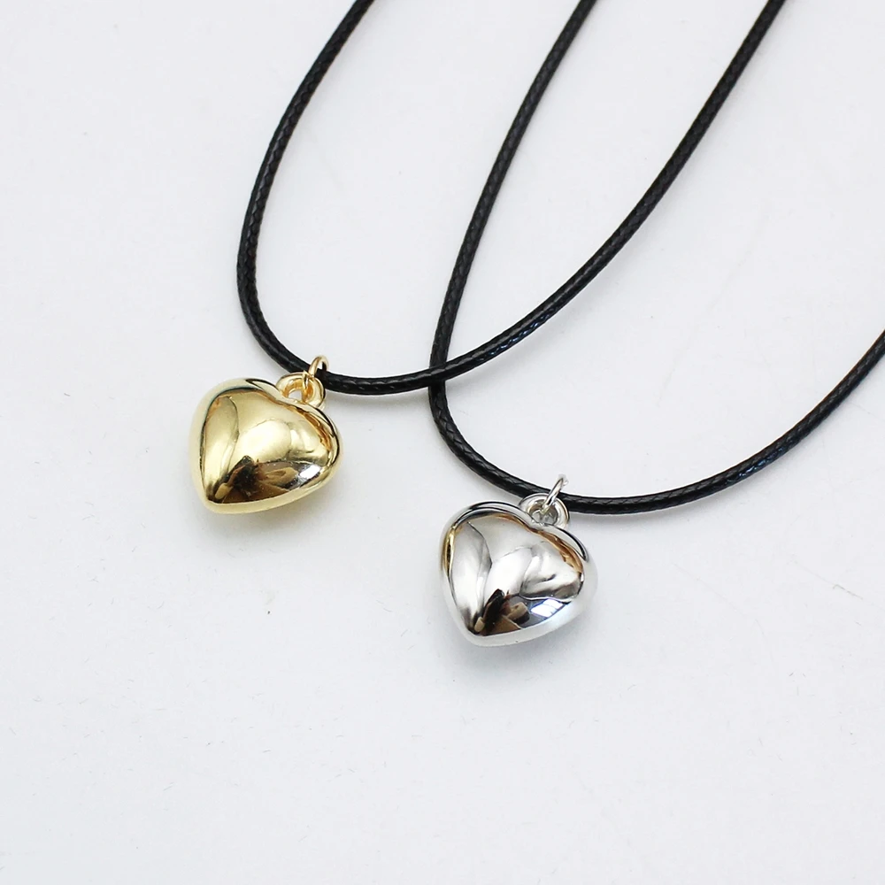 Punk Black Leather Braid Wax Cord Short Chain Necklace for Women Simple Love Heart Pendant Choker Jewelry Accessories