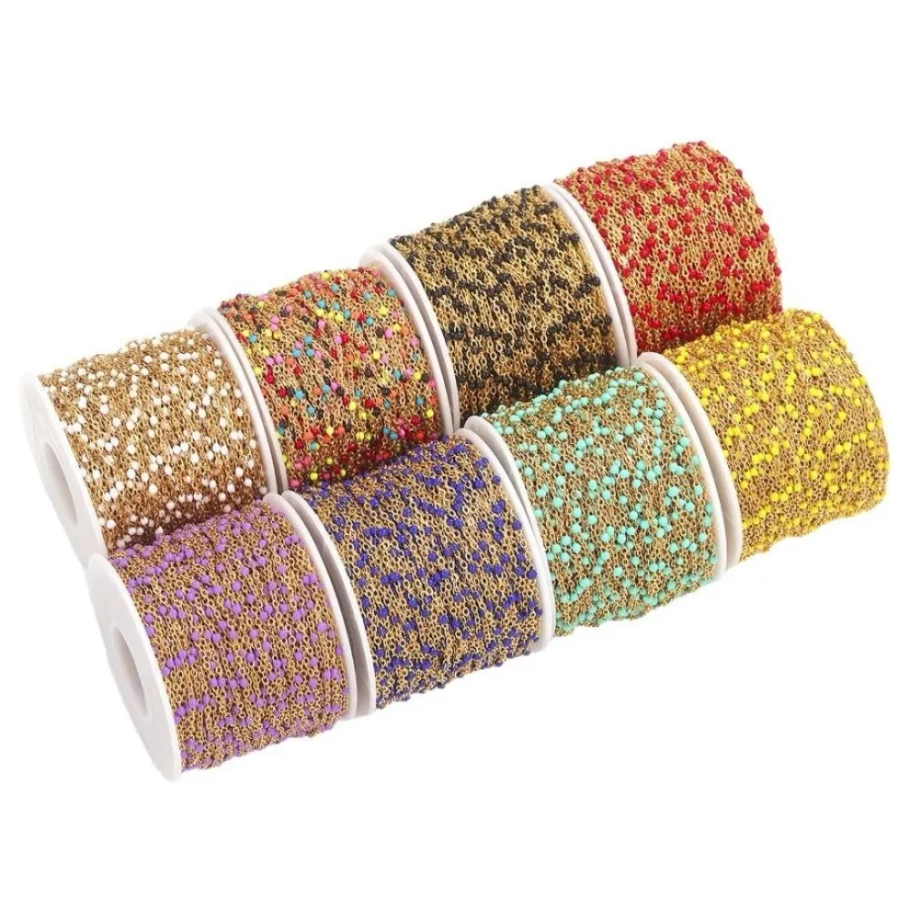 Stainless Steel Boho Beaded Chain Enamel Bead Colorful Beads Stainless Steel Beads Chain Craft Enamel Bead Ball Chain view 2