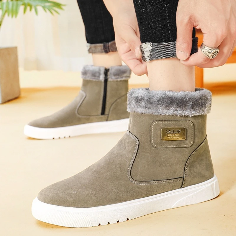 

Winter High-top Trendy Snow Boots in Solid Color Flat Mid-top Split-on Style Fashionable Thickened Cotton Shoes for Warmth