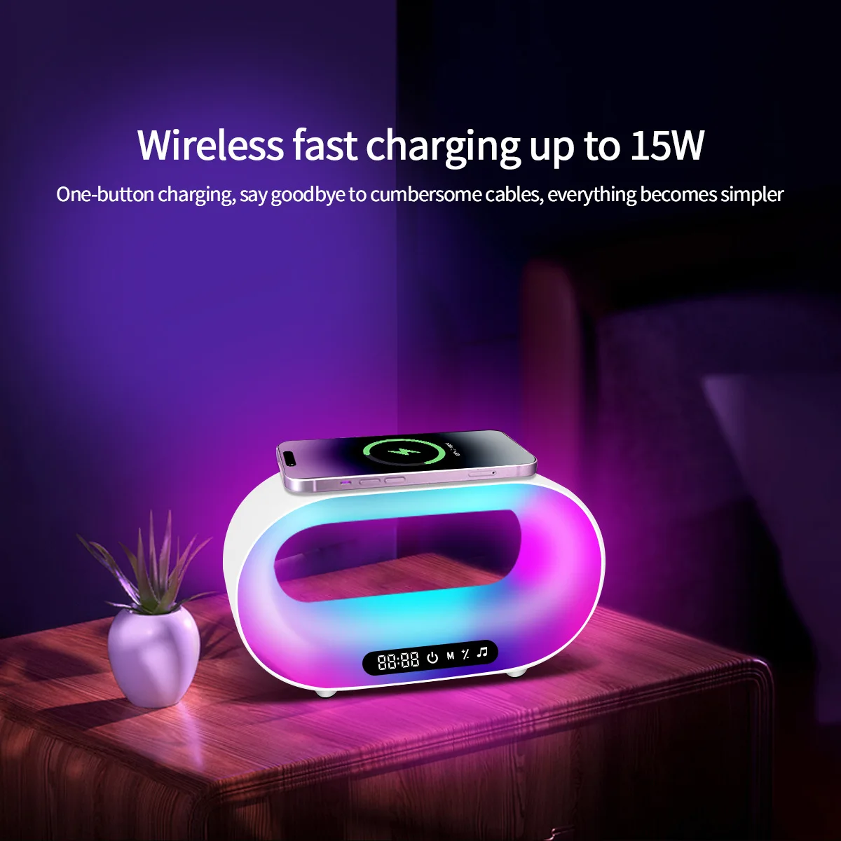 Wireless Charging Desktop Atmosphere Light APP Colorful Desktop Light Bluetooth Pickup Rhythm Light 15W Mobile Fast Charging